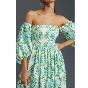 Anthropologie Hydrangea DRESS Let Me Be sz S off shoulder puff sleeve
